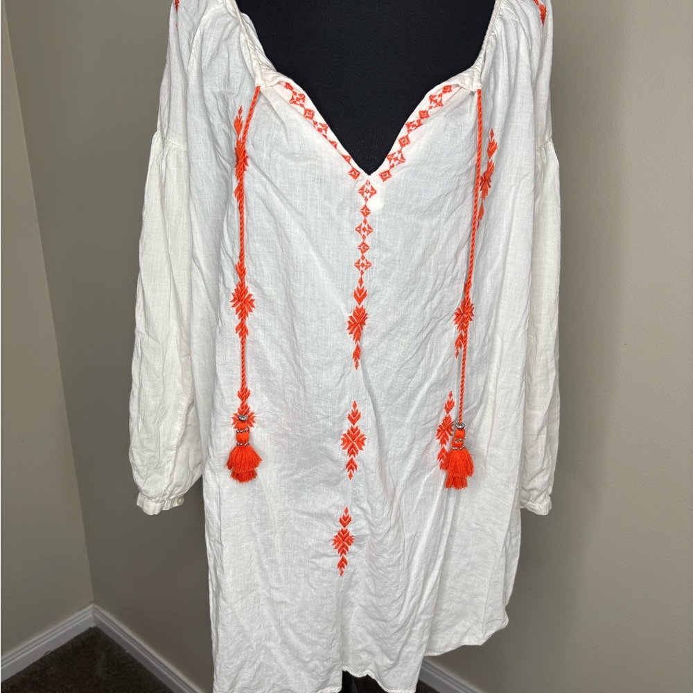 White Tunic with Orange Embroidery